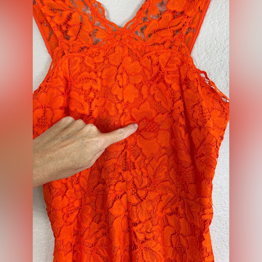 Sandro Paris Riviera Lace Dress in Tangerine Orange size 2 Medium $455 - Picture 9 of 15